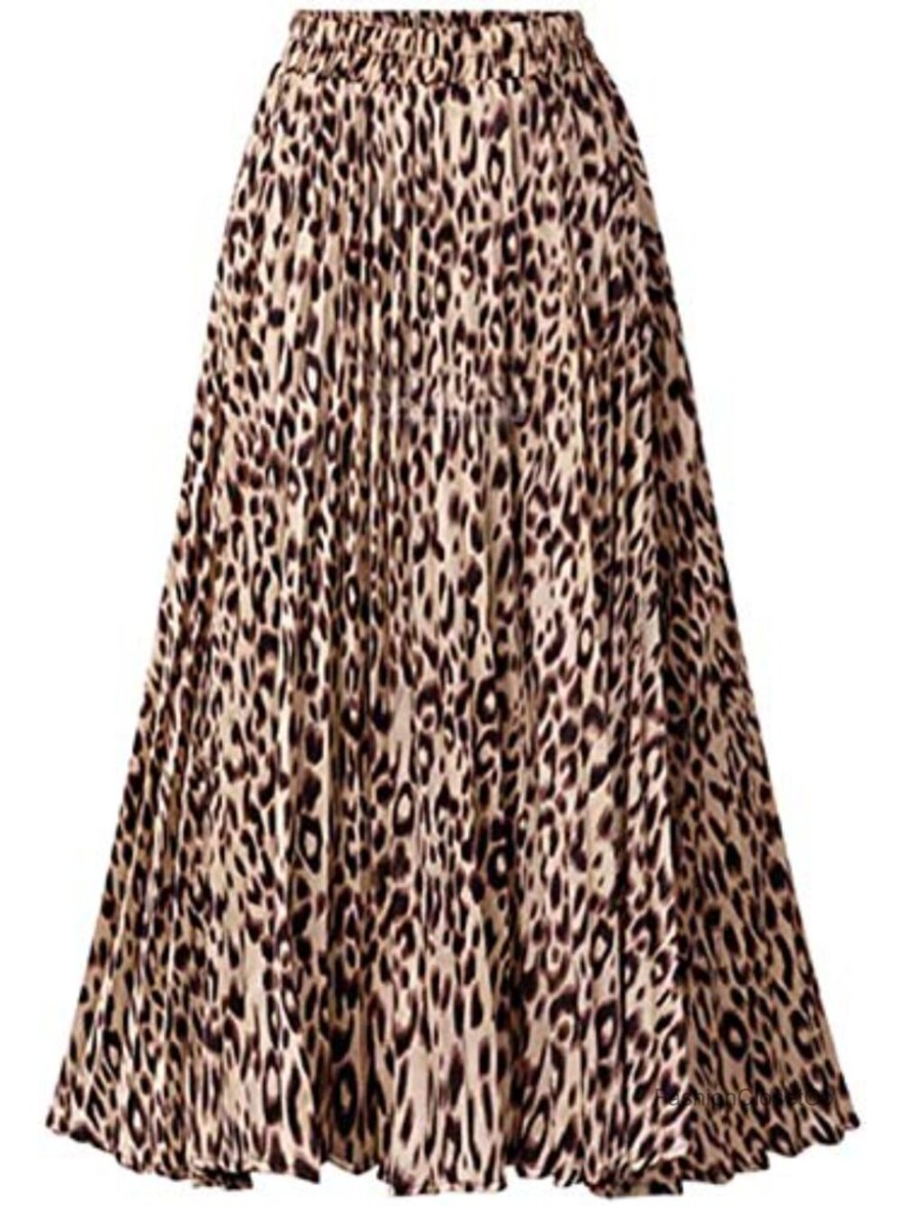 Womens Leopard Print Midi A-Line Pleated High Waisted Skirt